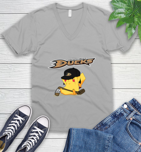 NHL Pikachu Hockey Sports Anaheim Ducks V-Neck T-Shirt 4