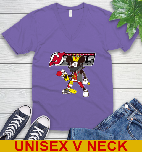New Jersey Devils NHL Hockey Mickey Peace Sign Sports V-Neck T-Shirt 9