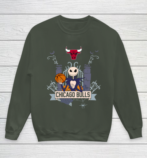 NBA Chicago Bulls Basketball Jack Skellington Halloween Youth Sweatshirt 8