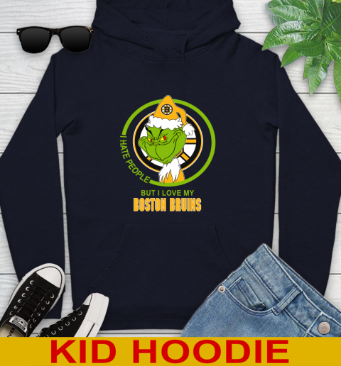Boston Bruins NHL Christmas Grinch I Hate People But I Love My Favorite Hockey Team Youth Hoodie 4