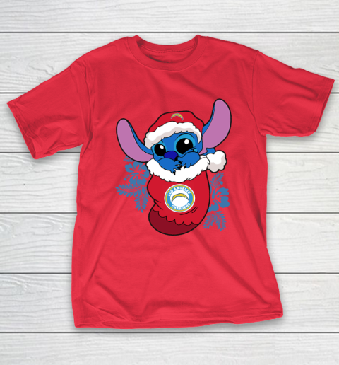 Los Angeles Chargers Christmas Stitch In The Sock Funny Disney NFL T-Shirt 10