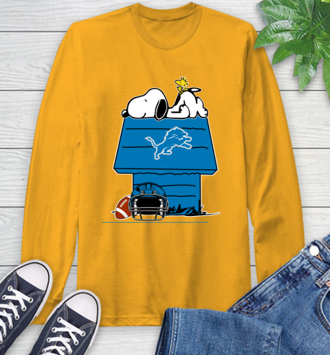 Detroit Lions NFL Football Snoopy Woodstock The Peanuts Movie Long Sleeve T-Shirt - Image 4