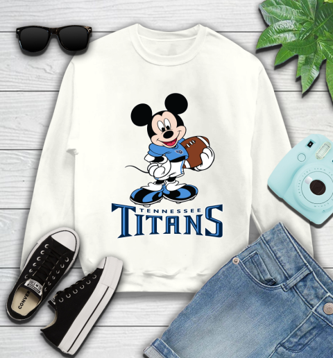 NFL Football Tennessee Titans Cheerful Mickey Mouse Shirt Youth Sweatshirt 2