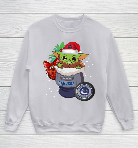 Vancouver Canucks Christmas Baby Yoda Star Wars Funny Happy NHL Youth Sweatshirt 4