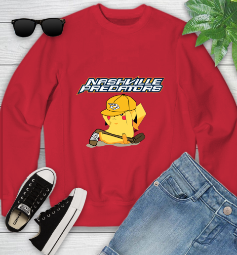 NHL Pikachu Hockey Sports Nashville Predators Youth Sweatshirt 9