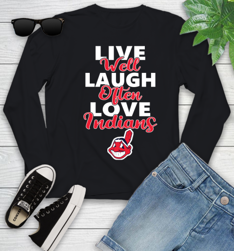 MLB Baseball Cleveland Indians Live Well Laugh Often Love Shirt Youth Long Sleeve