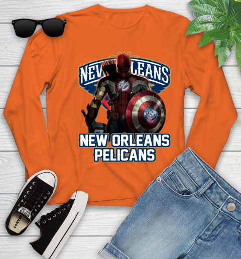 New Orleans Pelicans NBA Basketball Captain America Thor Spider Man Hawkeye Avengers Youth Long Sleeve 4