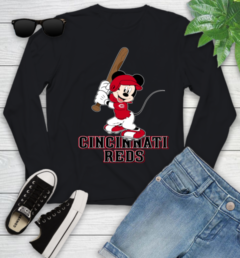 MLB Baseball Cincinnati Reds Cheerful Mickey Mouse Shirt Youth Long Sleeve