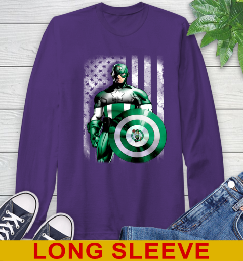 Boston Celtics NBA Basketball Captain America Marvel Avengers American Flag Shirt Long Sleeve T-Shirt 5