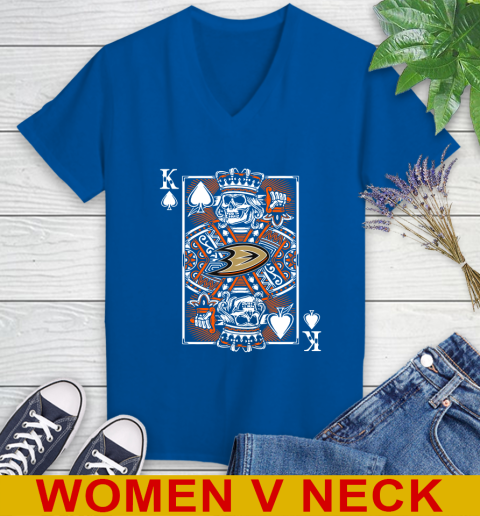 Anaheim Ducks NHL Hockey The King Of Spades Death Cards Shirt Women's V-Neck T-Shirt 9