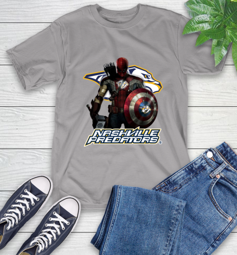 NHL Captain America Thor Spider Man Hawkeye Avengers Endgame Hockey Nashville Predators T-Shirt 6