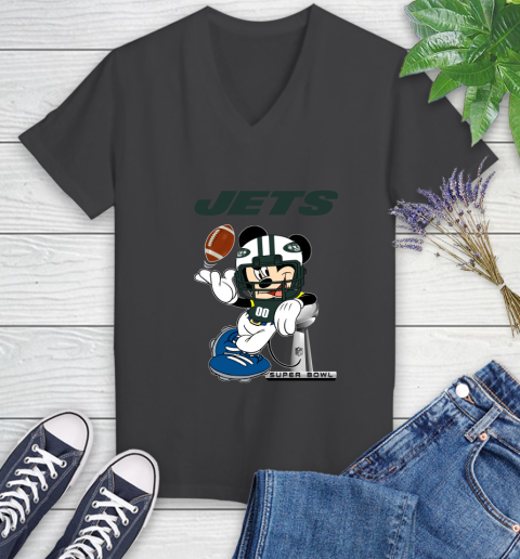 NFL New York Jets Mickey Mouse Disney Super Bowl Football T Shirt Women's V-Neck T-Shirt 8