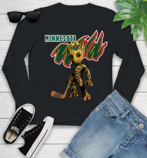 Minnesota Wild NHL Hockey Groot Marvel Guardians Of The Galaxy Youth Long Sleeve 2