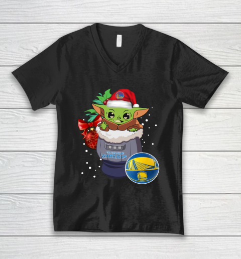 Golden State Warriors Christmas Baby Yoda Star Wars Funny Happy NBA V-Neck T-Shirt