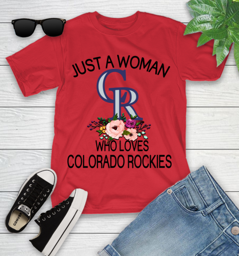 MLB Just A Woman Who Loves Colorado Rockies Baseball Sports Youth T-Shirt 8