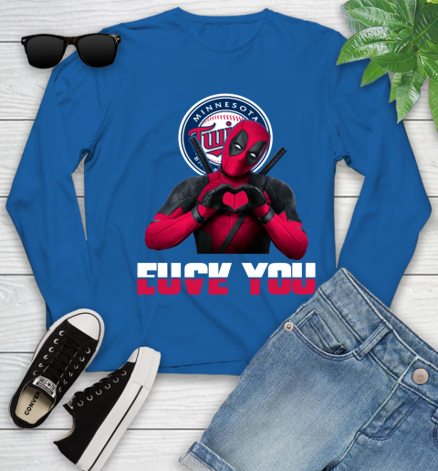 MLB Minnesota Twins Deadpool Love You Fuck You Baseball Sports Youth Long Sleeve 10