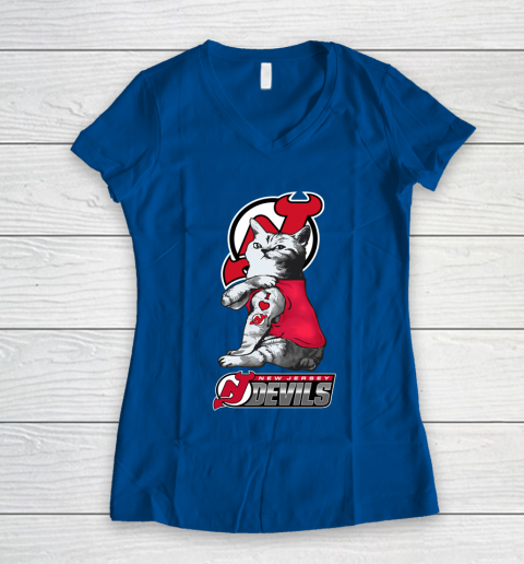 NHL My Cat Loves New Jersey Devils Hockey Women's V-Neck T-Shirt 7