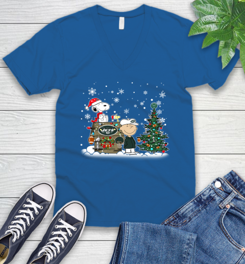 NFL New York Jets Snoopy Charlie Brown Christmas Football Super Bowl Sports V-Neck T-Shirt 5