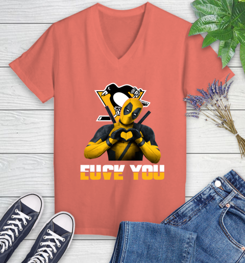 NHL Pittsburgh Penguins Deadpool Love You Fuck You Hockey Sports Women's V-Neck T-Shirt 6