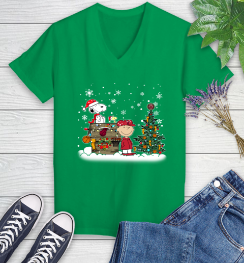 Miami Heat NBA Basketball Christmas The Peanuts Movie Snoopy Championship Women's V-Neck T-Shirt 5