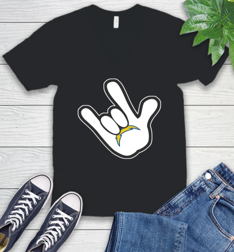 San Diego Chargers NFL Football Mickey Rock Hand Disney V-Neck T-Shirt 2