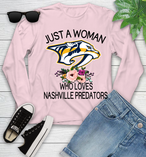 NHL Just A Woman Who Loves Nashville Predators Hockey Sports Youth Long Sleeve 7