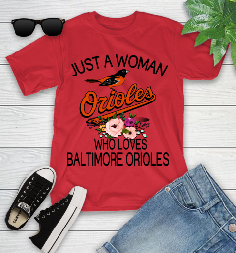 MLB Just A Woman Who Loves Baltimore Orioles Baseball Sports Youth T-Shirt 8