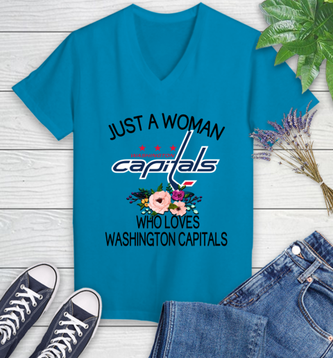 NHL Just A Woman Who Loves Washington Capitals Hockey Sports Women's V-Neck T-Shirt 4