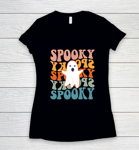 Spooky Boo Halloween Costume Retro Daisy Colorful Scary Women's V-Neck T-Shirt