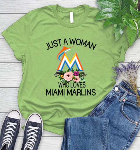 MLB Just A Woman Who Loves Miami Marlins Baseball Sports Women's T-Shirt 7