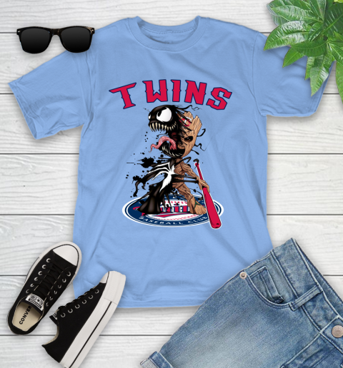 MLB Minnesota Twins Baseball Venom Groot Guardians Of The Galaxy Youth T-Shirt 11