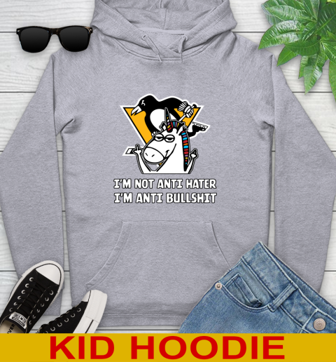 Pittsburgh Penguins NHL Hockey Unicorn I'm Not Anti Hater I'm Anti Bullshit Youth Hoodie 6