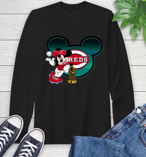 MLB Cincinnati Reds The Commissioner's Trophy Mickey Mouse Disney Long Sleeve T-Shirt 2