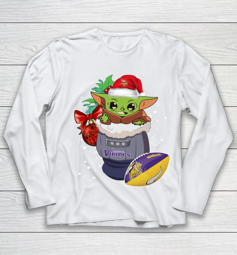 Minnesota Vikings Christmas Baby Yoda Star Wars Funny Happy NFL Youth Long Sleeve 2