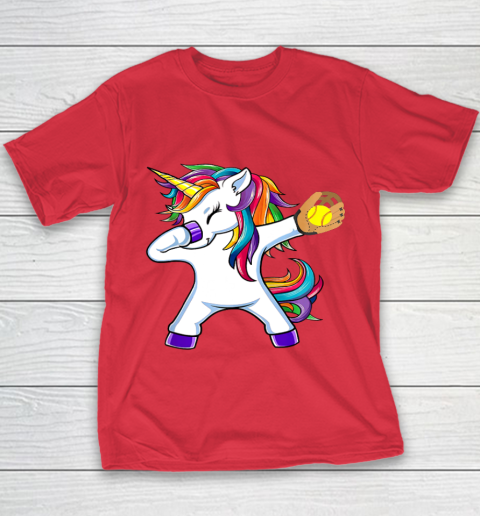 Dabbing Unicorn Softball T Shirt Funny Dab Gift Youth T-Shirt 9