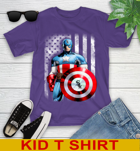 Chicago White Sox MLB Baseball Captain America Marvel Avengers American Flag Shirt Youth T-Shirt 3