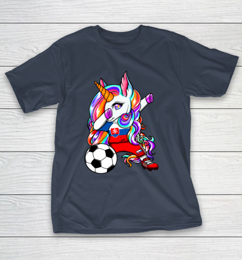 Dabbing Unicorn Slovakia Soccer Fans Jersey Slovak Football T-Shirt 4