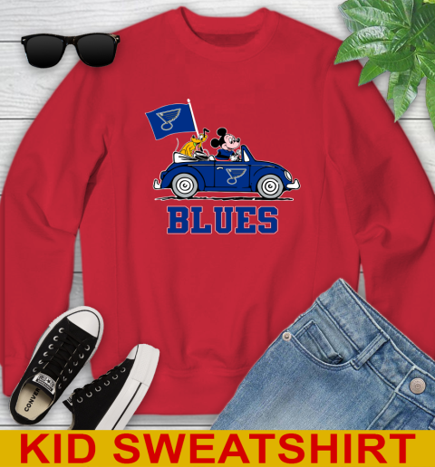 NHL Hockey St.Louis Blues Pluto Mickey Driving Disney Shirt Youth Sweatshirt 8