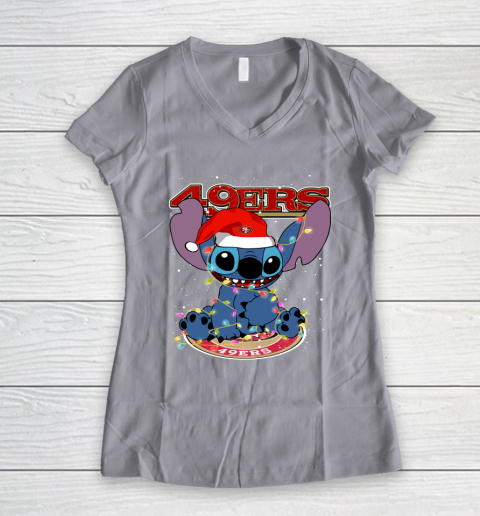 San Francisco 49ers NFL Football noel stitch Christmas Women's V-Neck T-Shirt 2