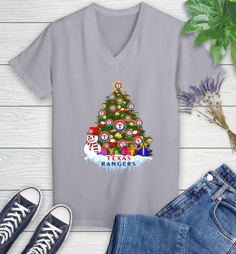 Texas Rangers Merry Christmas MLB Baseball Sports Women's V-Neck T-Shirt 4