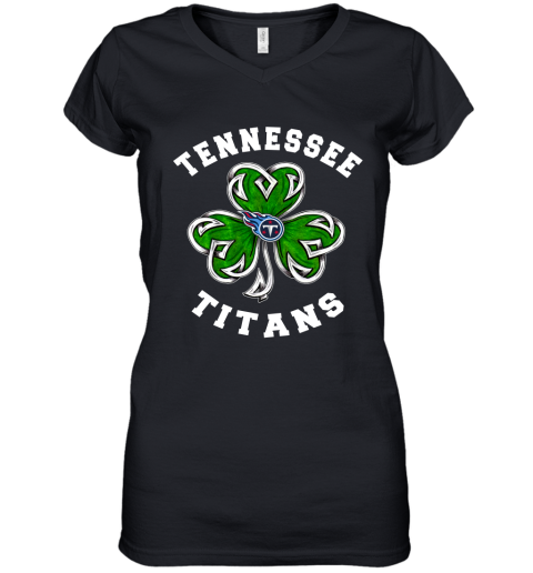 NFL Tennessee Titans Three Leaf Clover St Patrick's Day Football Sports zBYGnj3LYA9 women v neck t shirt 39 95 151514 front black