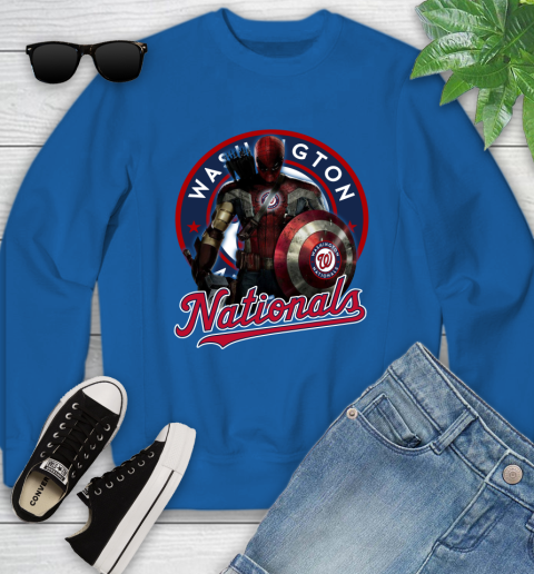 MLB Captain America Thor Spider Man Hawkeye Avengers Endgame Baseball Washington Nationals Youth Sweatshirt 8