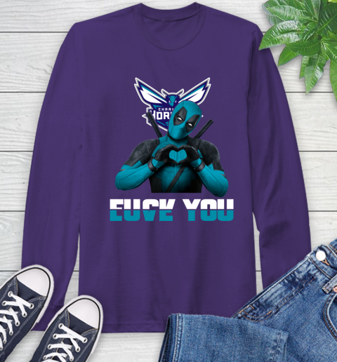 NBA Charlotte Hornets Deadpool Love You Fuck You Basketball Sports Long Sleeve T-Shirt 5