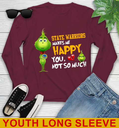 NBA Golden State Warriors Makes Me Happy You Not So Much Grinch Basketball Sports Youth Long Sleeve 6