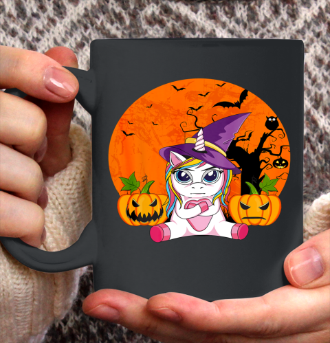 Funny Halloween Shirt Women Witchy Hat Unicorn Ceramic Mug 11oz