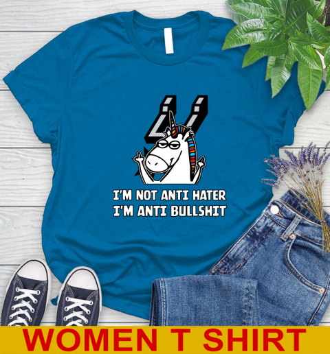 San Antonio Spurs NBA Basketball Unicorn I'm Not Anti Hater I'm Anti Bullshit Women's T-Shirt 7