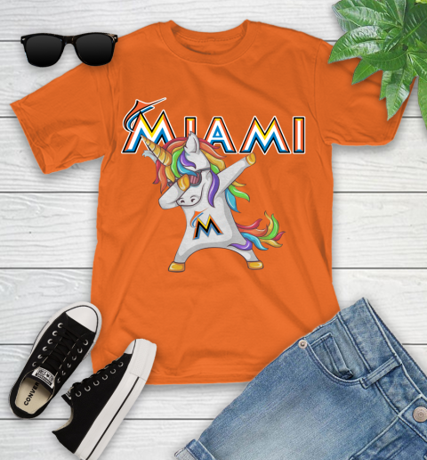 Miami Marlins MLB Baseball Funny Unicorn Dabbing Sports Youth T-Shirt 7