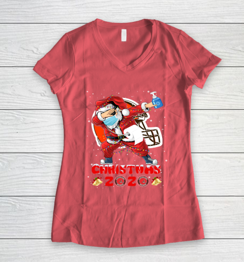 Cleveland Browns Funny Santa Claus Dabbing Christmas 2020 NFL Women's V-Neck T-Shirt 4