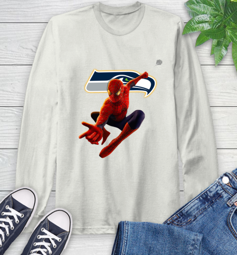 NFL Spider Man Avengers Endgame Football Seattle Seahawks Long Sleeve T-Shirt 12