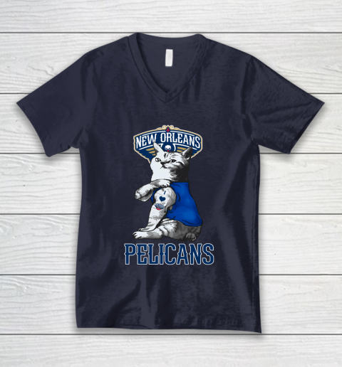 NBA Basketball My Cat Loves New Orleans Pelicans V-Neck T-Shirt 2